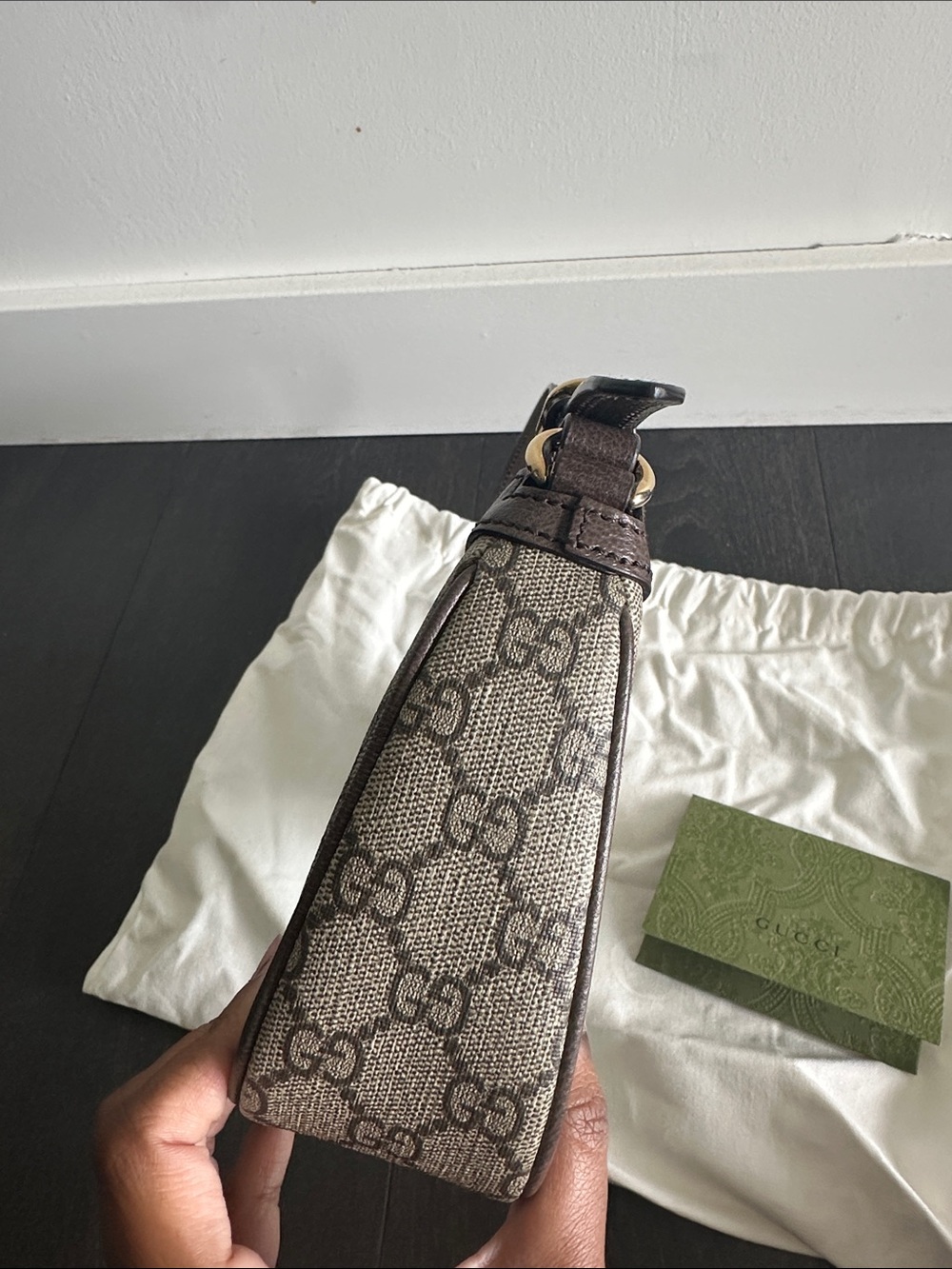 Gucci Beige and Brown GG Canvas Shoulder Bag with Gold Hardware - Picture 8 of 8